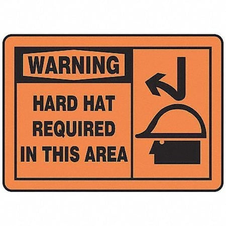 Accuform Warning, Hard Hat Required In This Area, 14" W x 10" H, Rectangle, Plastic MPPE324VP