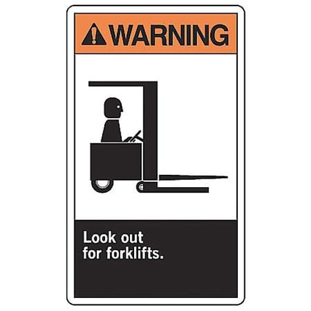 Accuform Warning, Look Out For Forklifts., 7" W x 10" H, Rectangle, Plastic MRHR301VP