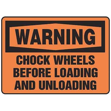 Accuform Chock Wheels Before Loading and Unloading, Aluminum, 10 in x 14 in, With Mounting Holes MVHR331VA