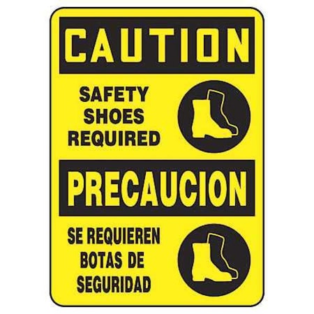 Accuform Caution/Precaucion, Safety Shoes Required/Se Requieren Botas De Seguridad, 10" W x 14" H, Rectangle SBMPPE763VP