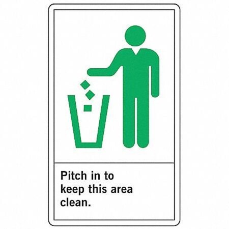 Accuform No Header, Pitch In To Keep This Area Clean., 7" W x 10" H, Rectangle, Plastic MRSK500VP