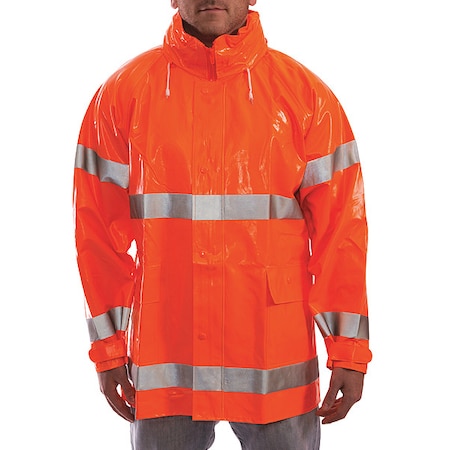 Tingley Flame Resistant Rain Jacket, PVC, Class 3 R, Orange, 2XL J53129