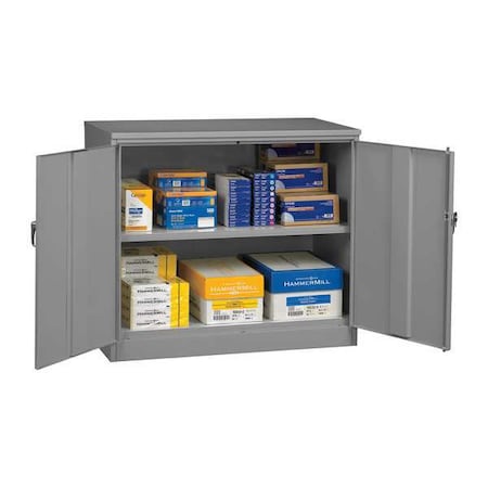Tennsco Shelving Storage Cabinet, 42 in H, 48 in W, 18 in D, Swing, Keyed, Medium Gray, 2 Shelves, 0 Drawers J1842A MED GREY