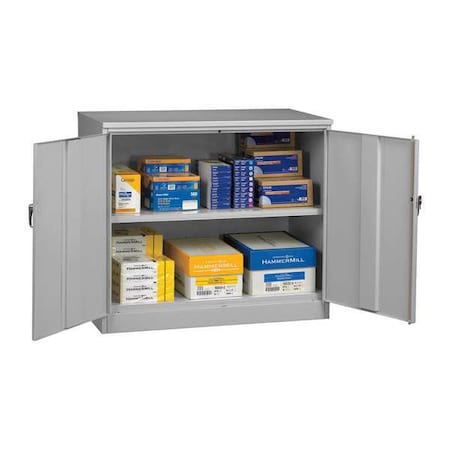 Tennsco Shelving Storage Cabinet, 42 in H, 48 in W, Swing, Keyed, Light Gray, 2 Shelves, 0 Drawers J1842SU LIGHT GREY