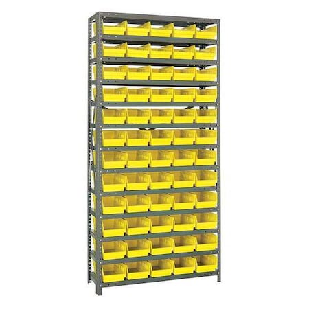 Quantum Storage Systems Steel Bin Shelving, 18 in D x 75 in H x 36 in W, 13 Shelves, Yellow 1875-104YL