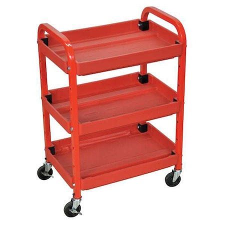 Zoro Select Utility Cart with Deep Lipped Plastic Shelves, 95 lb Load Capacity, 3 Shelves, 22 in L, 15 1/2 in W ATC332