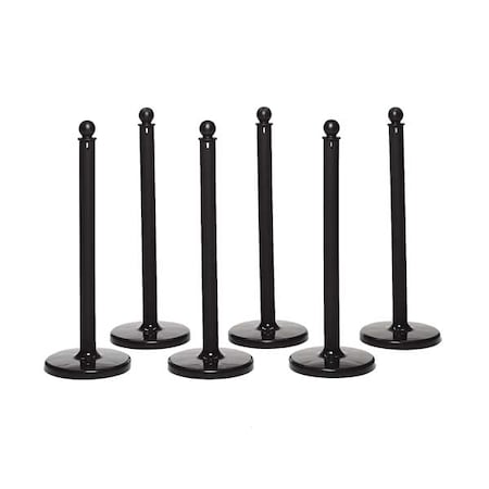 Zoro Select 2.5" Diameter Plastic Stanchion - Black, 40" Height, 6 pk 96403-6