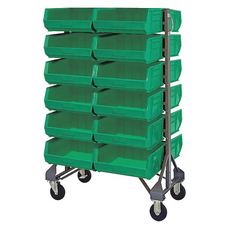Quantum Storage Systems Steel Mobile Bin Rail Floor Rack, 36 in D x 53 in H x 20 in W, Green MQRU-12D-250-24GN