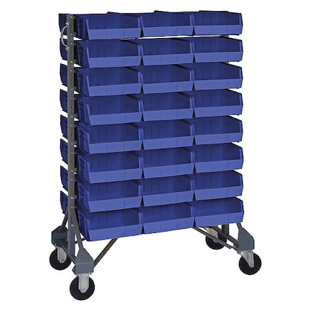 Quantum Storage Systems Steel Mobile Bin Rail Floor Rack, 36 in D x 53 in H x 20 in W, Blue MQRU-16D-235-48BL