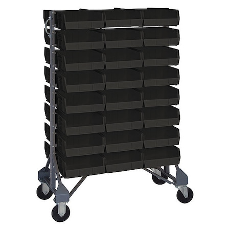 Quantum Storage Systems Steel Mobile Bin Rail Floor Rack, 36 in D x 53 in H x 20 in W, Black MQRU-16D-235-48BK