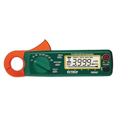 Extech Digital Clamp Meter, 30 A, 0.9 in (23 mm) Jaw Capacity, CAT III 300V Safety Rating 380942