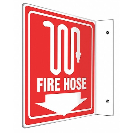 Accuform Fire Hose Sign, 8 in Height, 8 in Width, Plastic, L-Shaped, English PSP724