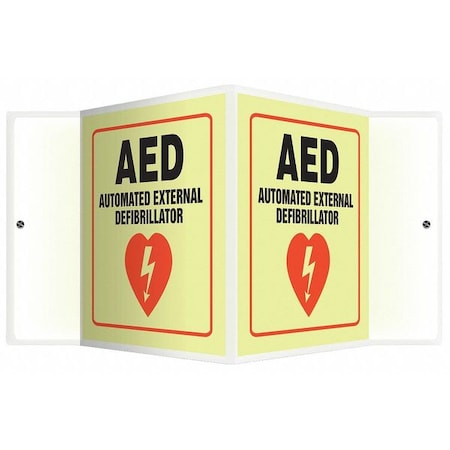 Accuform Aed Automated External Defibrillator, 8 1/2 in W x 6 in H, V-Shaped, Plastic, PSP861 PSP861