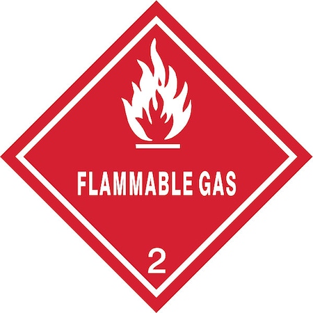 Zoro Select Flammable Gas DOT Label, Class 2, White/Red, Pk100 9DXU4