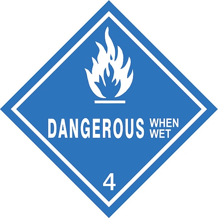 Stranco 4" x 4", DOT Label, Dangerous When Wet LegendWhite on Blue, PK25 HMSL-0044-V25