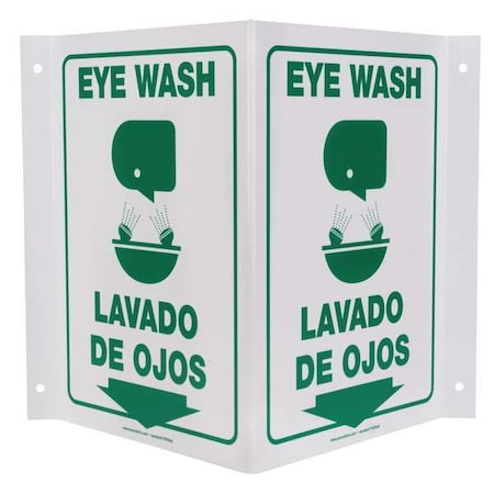 Accuform Eye Wash/Lavado Para Los Ojos, 14" W x 12" H, V-Shaped, Plastic, SBPSP651 SBPSP651