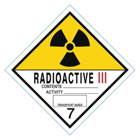 Stranco 4" x 4", DOT Label, Radioactive III Legend, Black on White/Yellow, PK250 HMSL-0052-V250