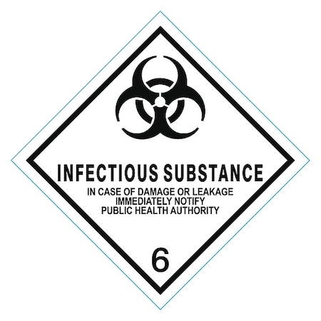 Zoro Select Infectious Substance DOT Label, Class 6, Black/White, Pk100 9GHY3