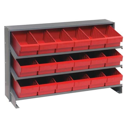 Quantum Storage Systems Steel Bench Pick Rack, 12 in D x 21 in H x 36 in W, 3 Shelves, Red QPRHA-601RD