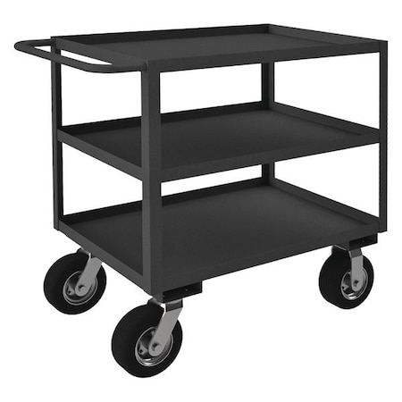 ZORO SELECT Flat Handle Utility Cart, Steel, Flat, 3 Shelves, 1,200 lb RSC-243639-3-8PN-95