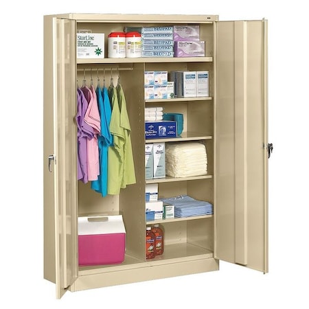 Tennsco Combo Wardrobe Storage Cabinet, 78 in H, 48 in W, Swing, Keyed, Sand, 6 Shelves, 0 Drawers J2478SUC SAND