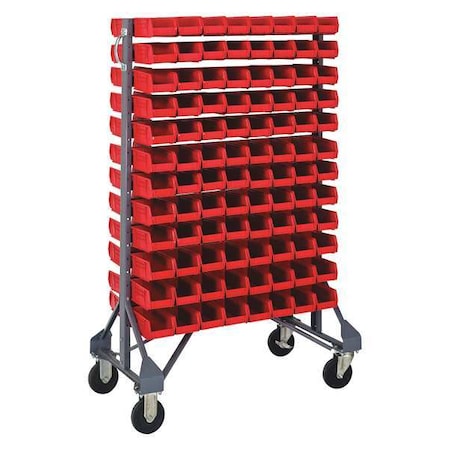 Quantum Storage Systems Steel Mobile Bin Rail Floor Rack, 36 in D x 53 in H x 20 in W, Red MQRU-12D-210-192RD