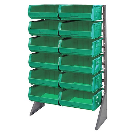 Quantum Storage Systems Steel Bin Rail Floor Rack, 36 in D x 54 in H x 15 in W, Green QRU-12S-250-12GN