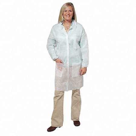 Zoro Select Disposable Lab Coat, Polypropylene, Snaps Closure, White, L, 30 PK LC3-WE-NW LRG