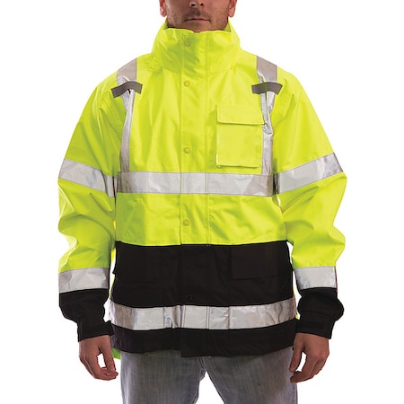 Tingley Icon J24122.2X High Visibility Jacket With Attached Hood, 2X, Fluorescent Yellow-Green-Black
