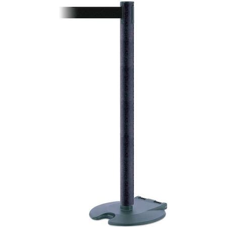 Tensabarrier Barrier Post with Belt, Black, 7 1/2 ft Length, 38 in Post Height, No Legend, Black Wrinkle RB1-89-89-STD-NO-B9X-C