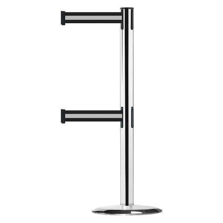 Tensabarrier Barrier Post with Belt, Black/White Horizontal, 7 1/2 ft Length, 38 in Post Height, No Legend 889T2U-1P-1P-STD-NO-S3X-C