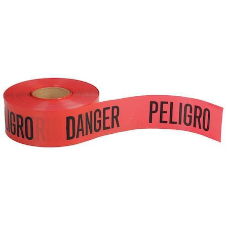 Zoro Select Barricade Tape, Danger Peligro Danger, Red, 3 in Wide x 1,000 ft Length, Polyethylene, 4 mil BT072