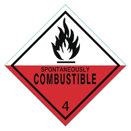 Zoro Select Spontaneously Combustible DOT Label, Class 4, Black/Red, White, Pk500 9TCA9