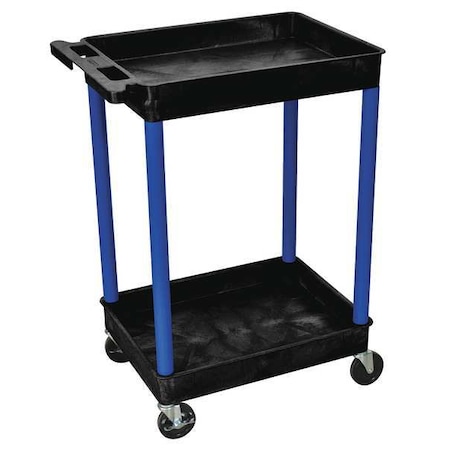 Zoro Select Flat Handle Utility Cart, Thermoplastic Resin (Shelf)/High Density Polyethylene (Leg), 2 Shelves BKSTC11BU