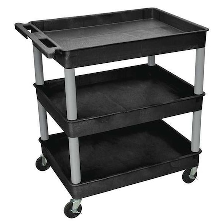 Zoro Select Utility Cart with Deep Lipped Plastic Shelves, 400 lb Load Capacity, 3 Shelves, 32 in L, 24 in W BKTC111GY
