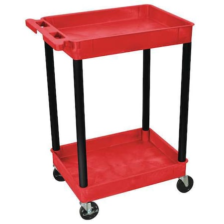 Zoro Select Flat Handle Utility Cart, Thermoplastic Resin (Shelf)/High Density Polyethylene (Leg), 2 Shelves RDSTC11BK