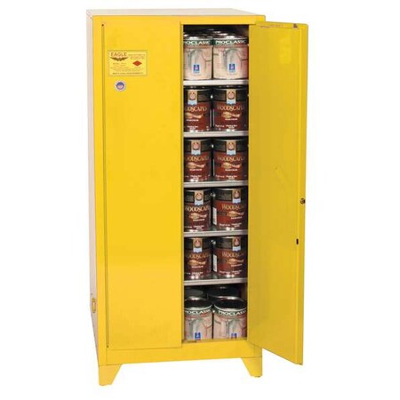 Eagle Mfg Hazardous Material Storage Cabinet, 96 gal, 5 Shelves, Steel, 34 in W x 69 in H x 34 in D, Yellow YPI62XLEGS