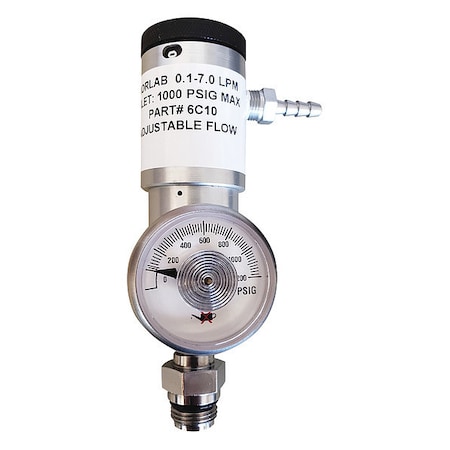 Zoro Select Gas Regulator, 0.2 to 6Lpm 6C10