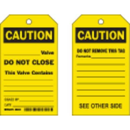 Brady Caution Tag, Lockout Tagout, Polyester, 7 in H x 4 in W, Black, Yellow, Rectangle, 10 PK 86494