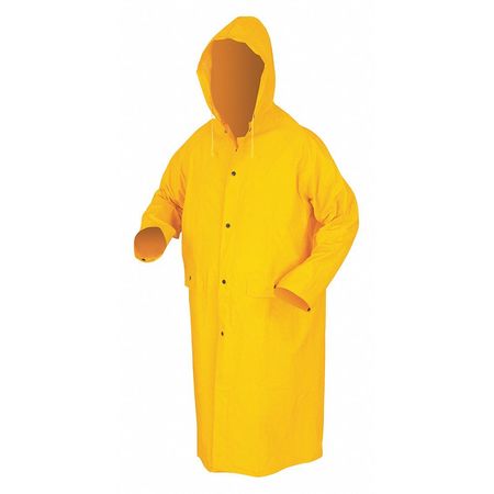 MCR SAFETY Classic Raincoat with Detachable Hood, PVC/Polyester, Waterproof, 48 in L, Yellow, Large 200CL