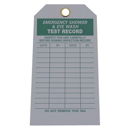 Zoro Select Tag, Emergency Shower & Eye Wash Test, Cardstock, 5 3/4 in H x 3 in W, White, Rectangle, 100 PK 8NC19