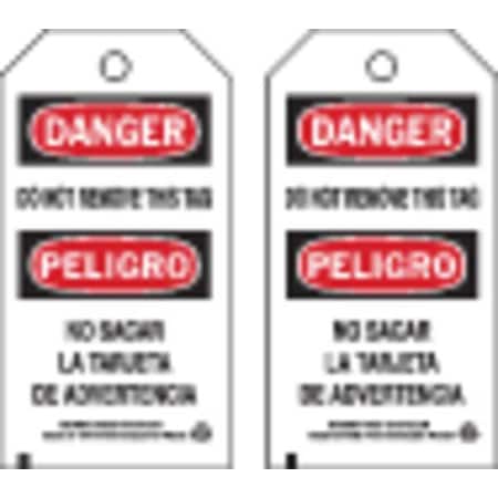 Brady Danger Bilingual Tag, Lockout Tagout, Polyester, 5 3/4 in H x 3 in W, Black, Red, White, Rectangle 86526