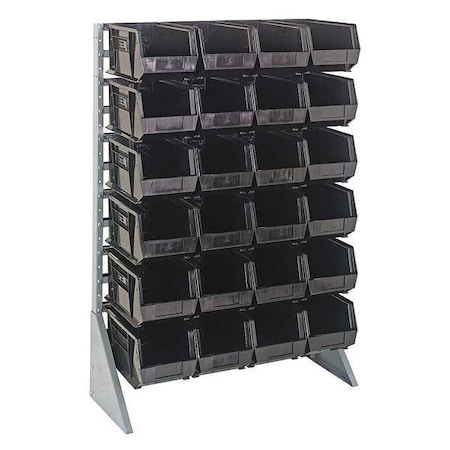 Quantum Storage Systems Steel Bin Rail Floor Rack, 15 in D x 54 in H x 36 in W, Black QRU-12S-240-24BK
