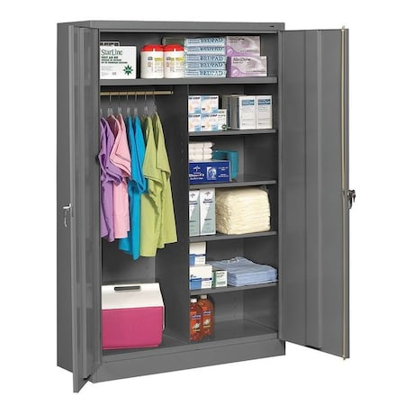 Tennsco Combo Wardrobe Storage Cabinet, 78 in H, 48 in W, 18 in D, Swing, Keyed, Medium Gray, 5 Shelves J1878SUC MED GREY