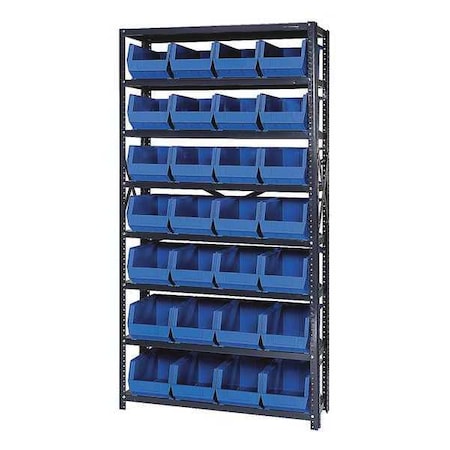 Quantum Storage Systems Steel Bin Shelving, 12 in D x 75 in H x 36 in W, 8 Shelves, Blue QSBU-240BL
