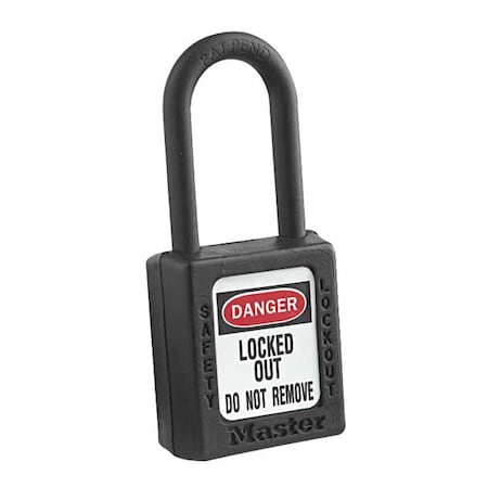Master Lock Lockout Padlock, Keyed Alike, Thermoplastic, Black, 1 1/2 in Shackle Height, 1 1/2 in Body Width 406KABLK 4XX0006