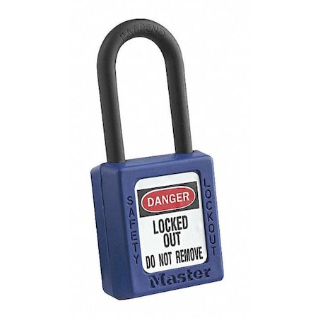 Master Lock Lockout Padlock, Keyed Alike, Thermoplastic, Blue, 1 1/2 in Shackle Height, 1 1/2 in Body Width 406KABLU 4XX0004