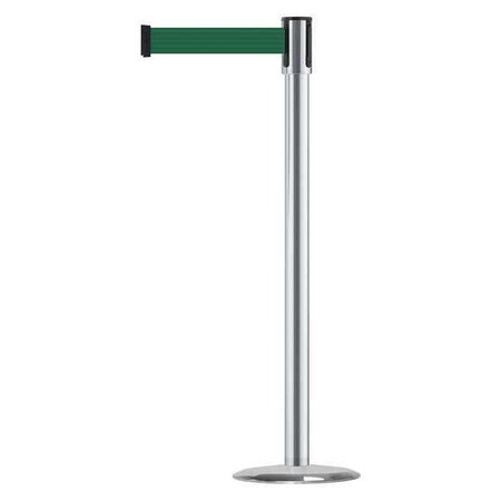 Tensabarrier Barrier Post with Belt, Green, 7 1/2 ft Length, 38 in Post Height, No Legend, Stainless steel 890U-1S-1S-1S-STD-NO-G7X-C