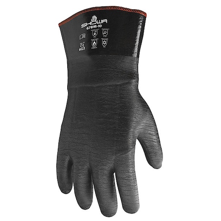 Showa 6781R Chemical Resistant Gloves, Neoprene, 12 in L, 131.89 mil, Black, L, 1 PR 6781R