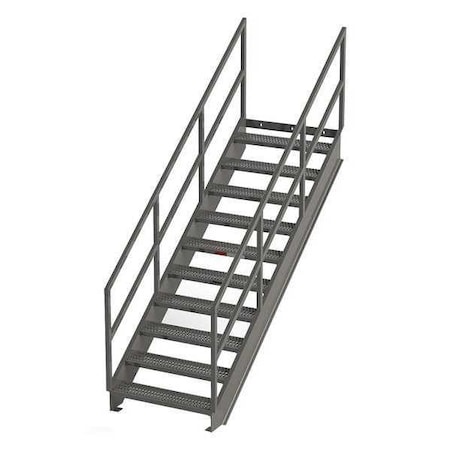 Zoro Select Stair Unit, 113 in Overall H, 10 Steps, Carbon Steel, 1,000 lb Load Capacity, Serrated Tread IS77-36